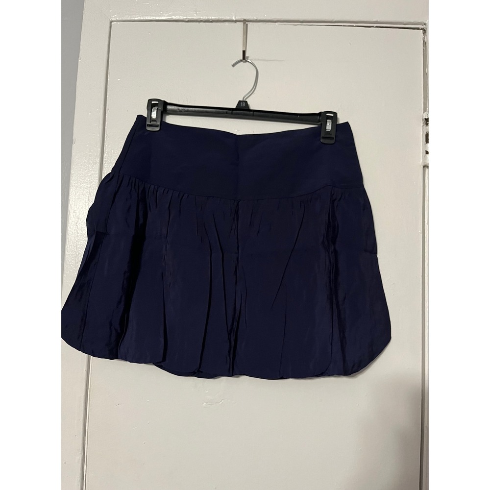 A New Day Navy Blue Bubble Mini Skirt Pleated Satin Finish Size 10 NWT